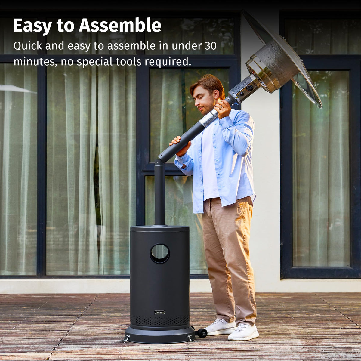 EAST OAK 48,000 BTU Pyramid Patio Heater, Quartz Glass Tube Propane Outdoor Heater with Wheels, Triple Safety Protection, 2025 Upgrade for Home