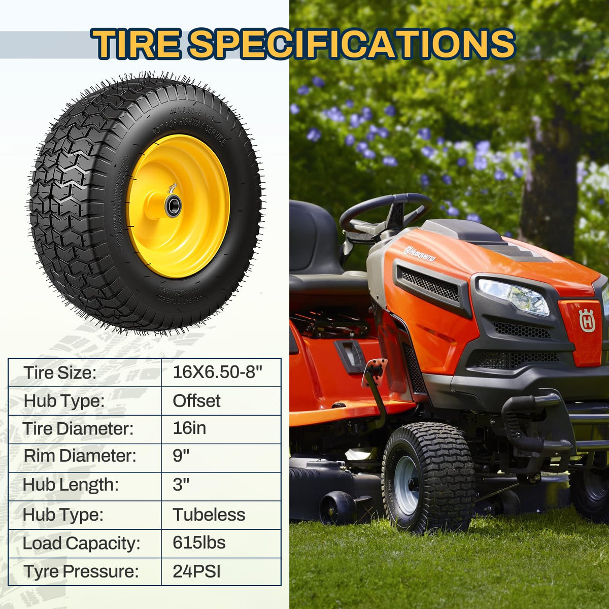 15x6.00-6 Flat Free Lawn Mower Tire and Wheel, 15x6-6 Front Tire Assembly