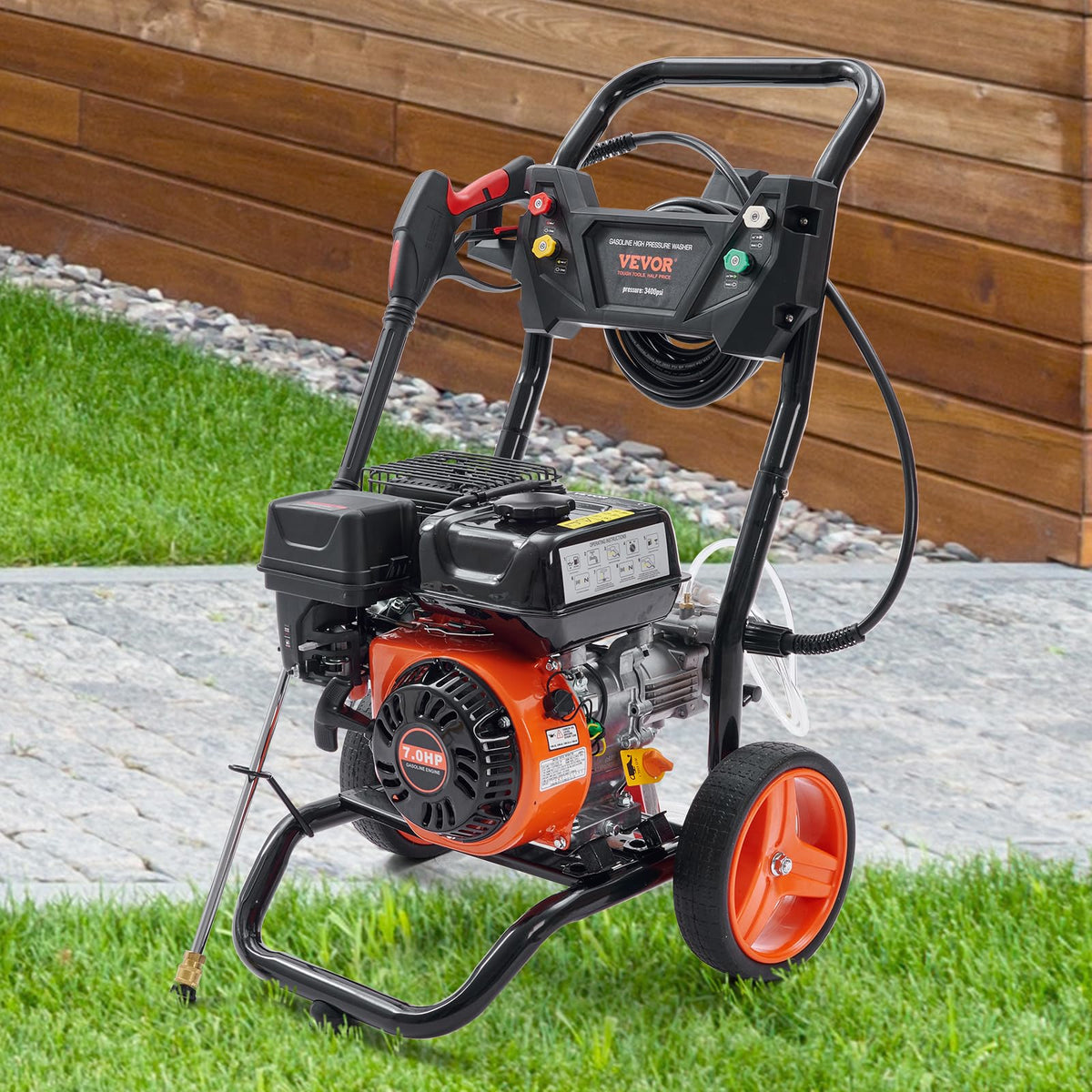 VEVOR Gas Powered Pressure Washer 3400 PSI 2.6 GPM, with Spray Gun and Extension Wand, 5 Quick Connect Nozzles, Copper Pump