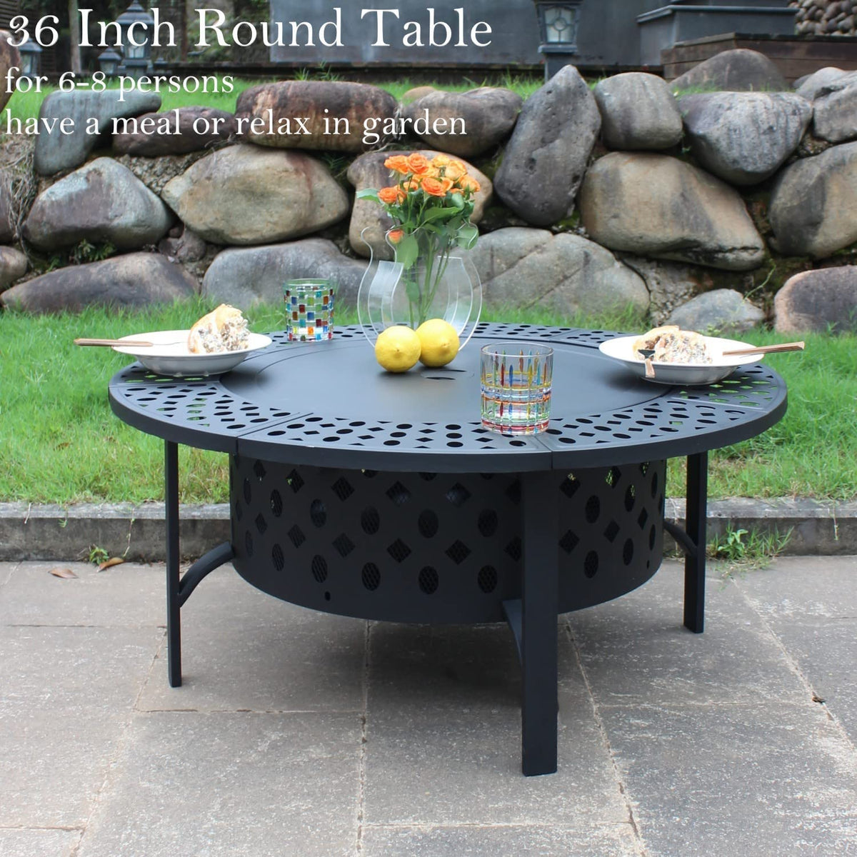 47 Inch Fire Pit with 2 Grills, Wood Burning Fire Pits for Outside with Lid & Poker, BBQ& Outdoor Firepit & Round Metal Table 3 in 1 for Patio