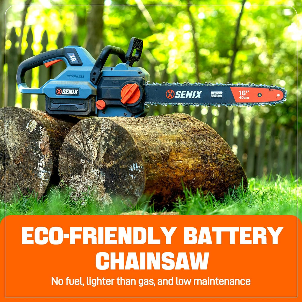 SENIX Chainsaw|60V 16" Battery Chainsaw|Brushless Electric Chainsaws|Cordless Chain Saw with 4Ah Battery & Charger|Garden Tool for Trees, Pruning