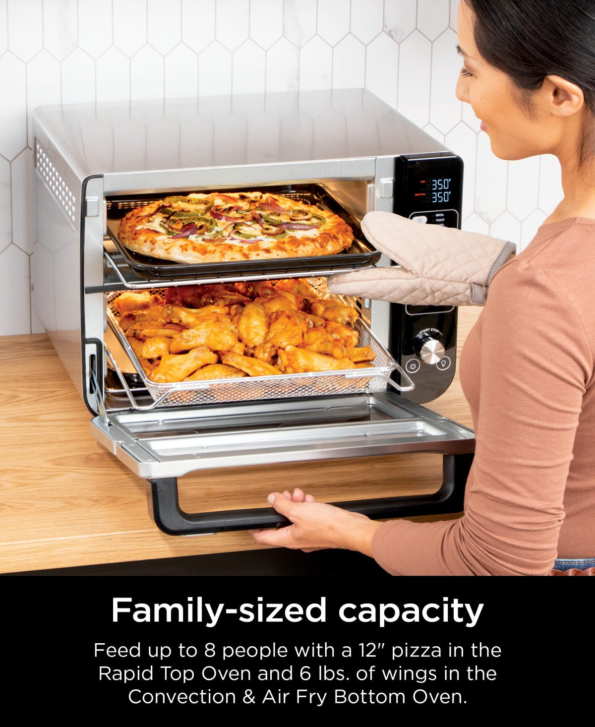 Ninja DCT451 12-in-1 Smart Double Oven with FlexDoor, Thermometer, FlavorSeal, Smart Finish, Rapid Top Convection and Air Fry Bottom , Stainless Steel