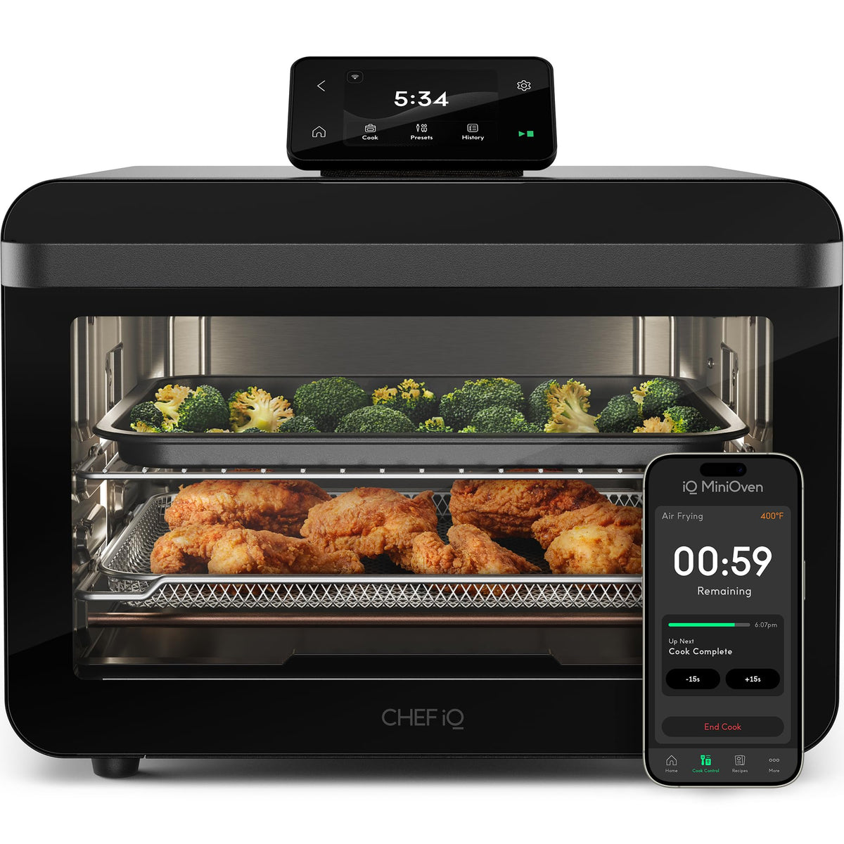 CHEF iQ MiniOven Smart Toaster Oven Air Fryer Combo, 11-in-1 Countertop Convection Oven, Bake, Broil, Air Fry, Broil, Dehydrate, 1750W, 25 Qt