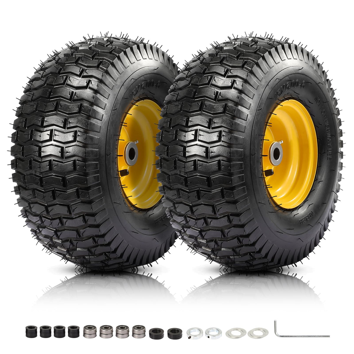 15x6.00-6 Flat Free Lawn Mower Tire and Wheel, 15x6-6 Front Tire Assembly