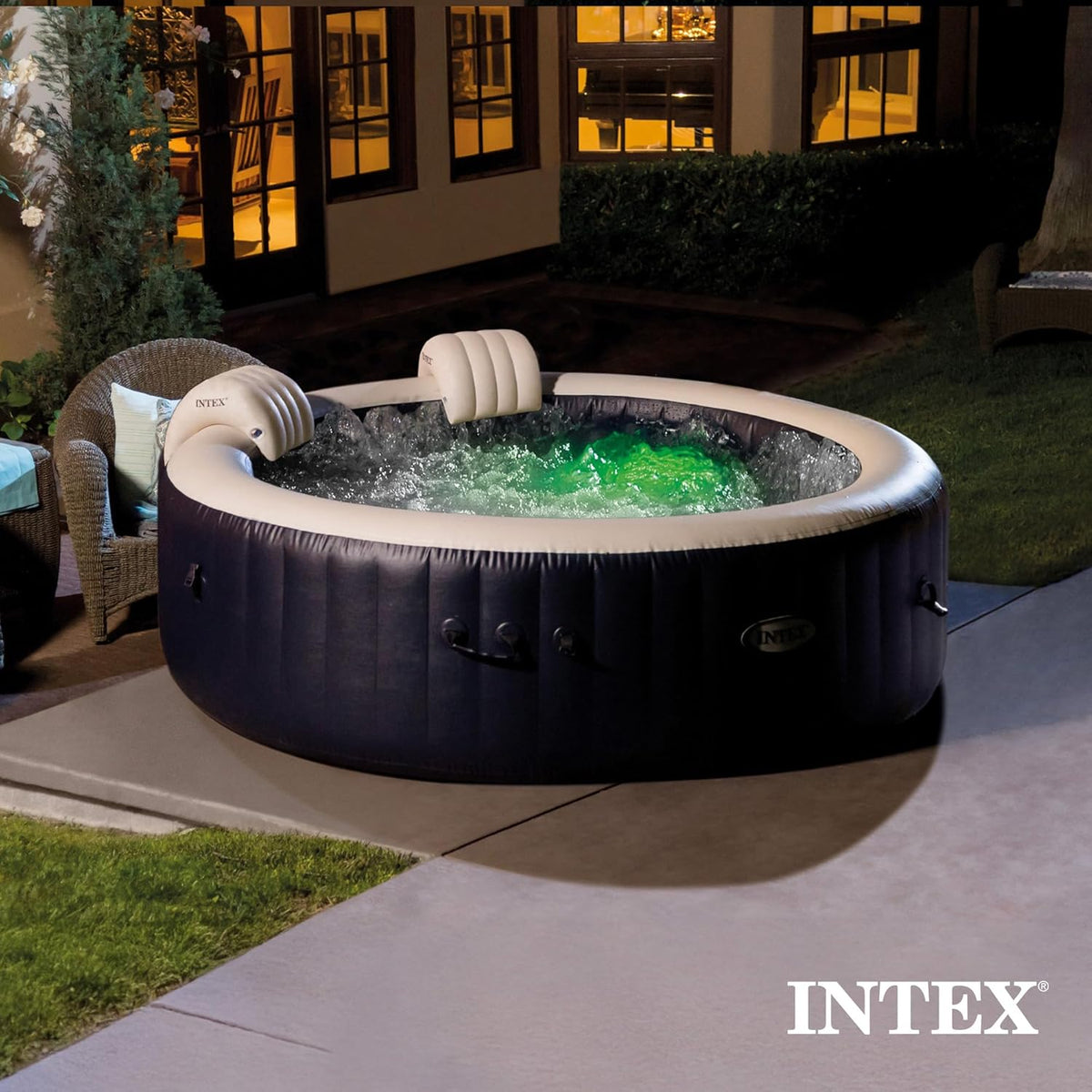 INTEX 28431EP PureSpa Plus Bubble Massage Inflatable Spa Set: Includes Energy Efficient Spa Cover C2 Headrests C LED Light C 6 Person Capacity C 85"