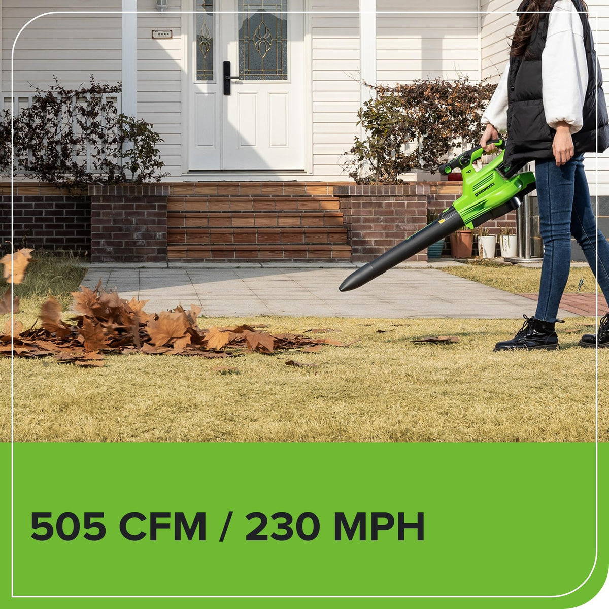 Greenworks 40V (230 MPH / 505 CFM) Cordless Brushless Leaf Blower/Vacuum with Bag, High Power, Lightweight & Quiet for Yard Debris Cleanup, Includes