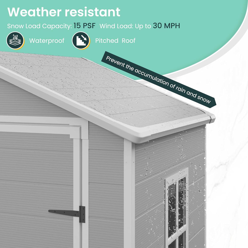 UDPATIO Outdoor Resin Storage Shed 6x4.5 FT, Plastic Garden Shed for Bike, Garbage Can, Tool, Outside Sheds with Lockable Door for Backyard, Patio