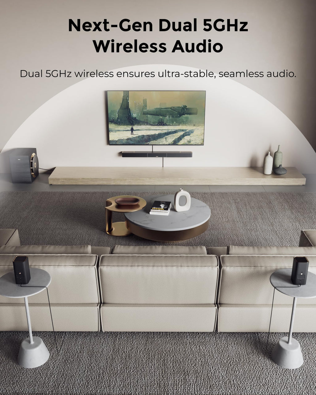 ULTIMEA Skywave X50 5.1.4ch Wireless Surround Sound System for TV, 760W Professional Sound Bar w/Dolby Atmos, 2 Wireless Surround Speakers & 8"