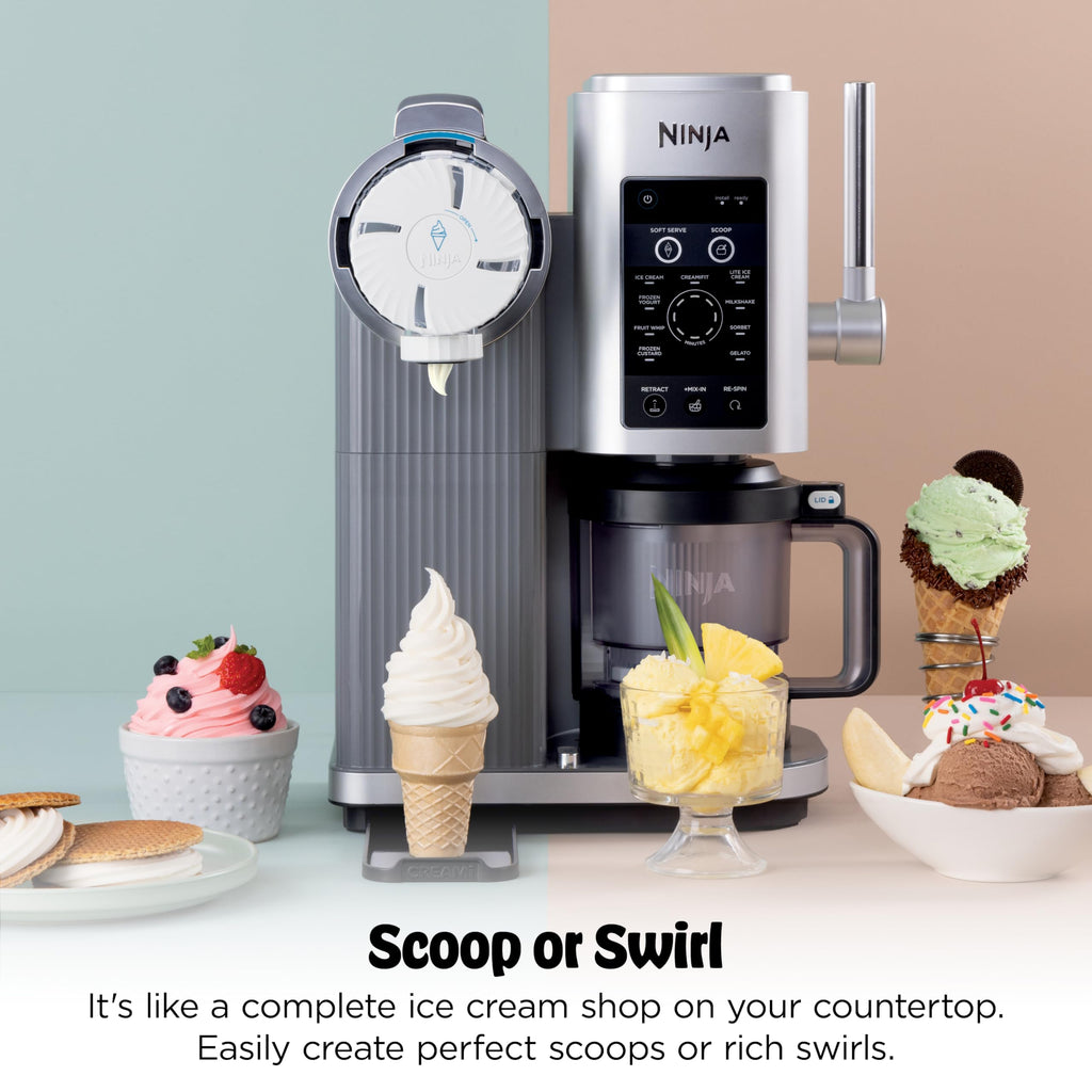 Ninja CREAMi Scoop & Swirl Ice Cream and Soft Serve Maker, Sorbet, Milkshake, Frozen Yogurt, Low Calories Program & More, 13-in-1, Soft Serve Handle