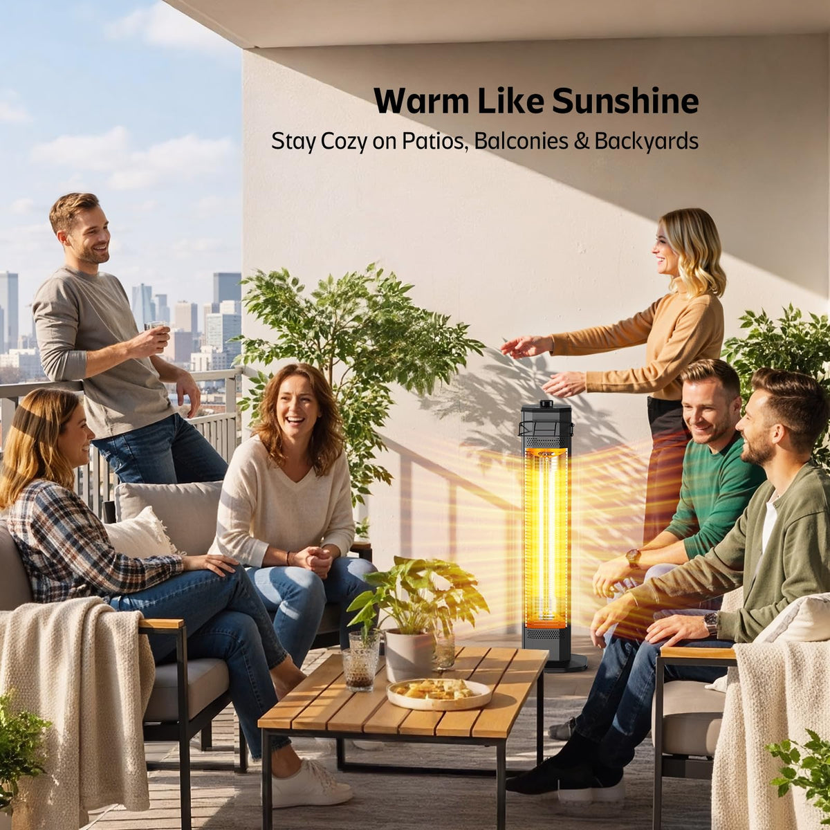 Outdoor Electric Patio Heater, 42-inch 1500W Infrared Tower Heater with 9 Heat Settings & 9H Timer, IPX5 Waterproof, Safety Lock, Tip-Over & Overheat