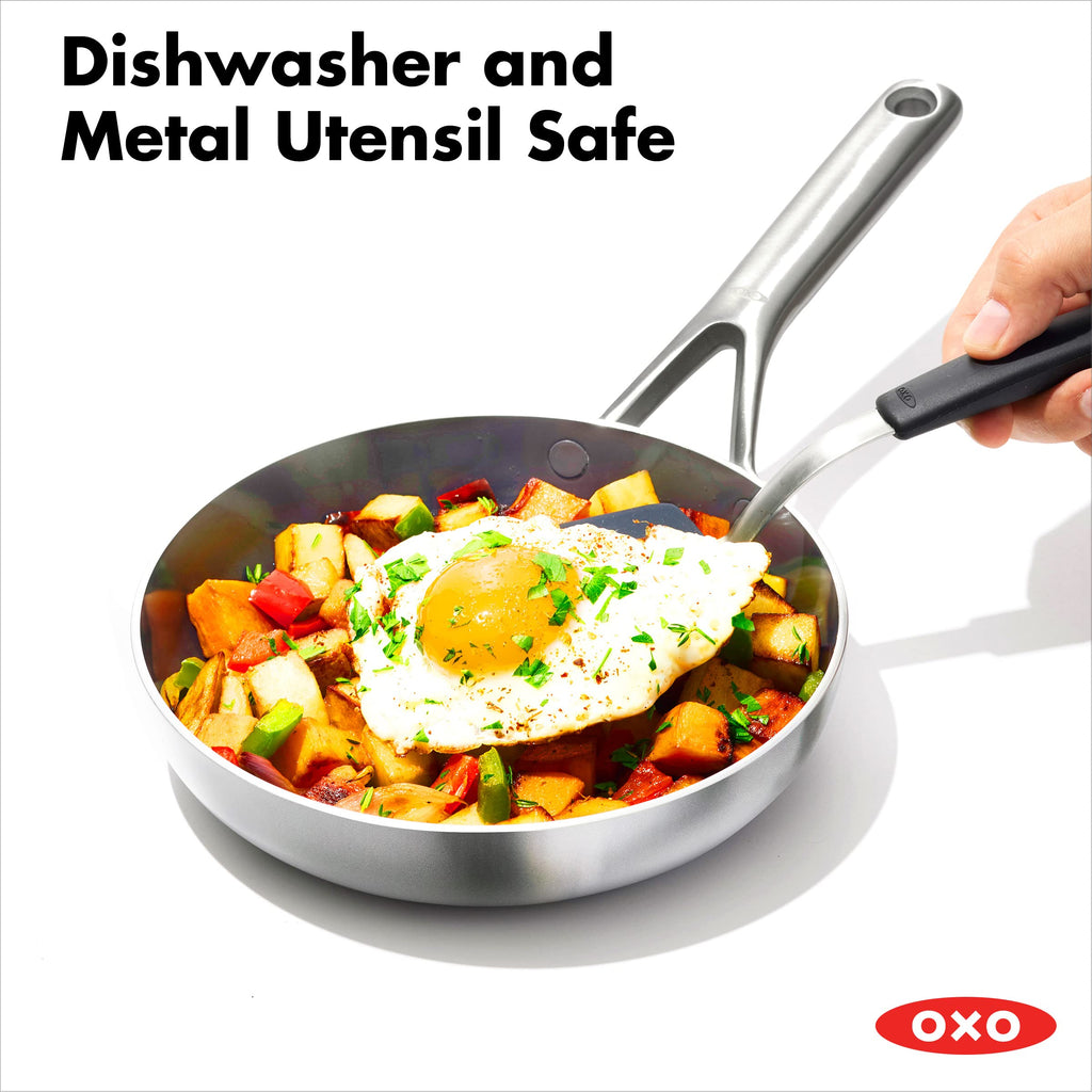 OXO Mira Tri-ply Stainless Steel, 10 Piece Cookware Pots and Pans Set, Skillets, Saute, Saucepans, Lids,Incl Ceramic Nonstick Frying Pan,Induction
