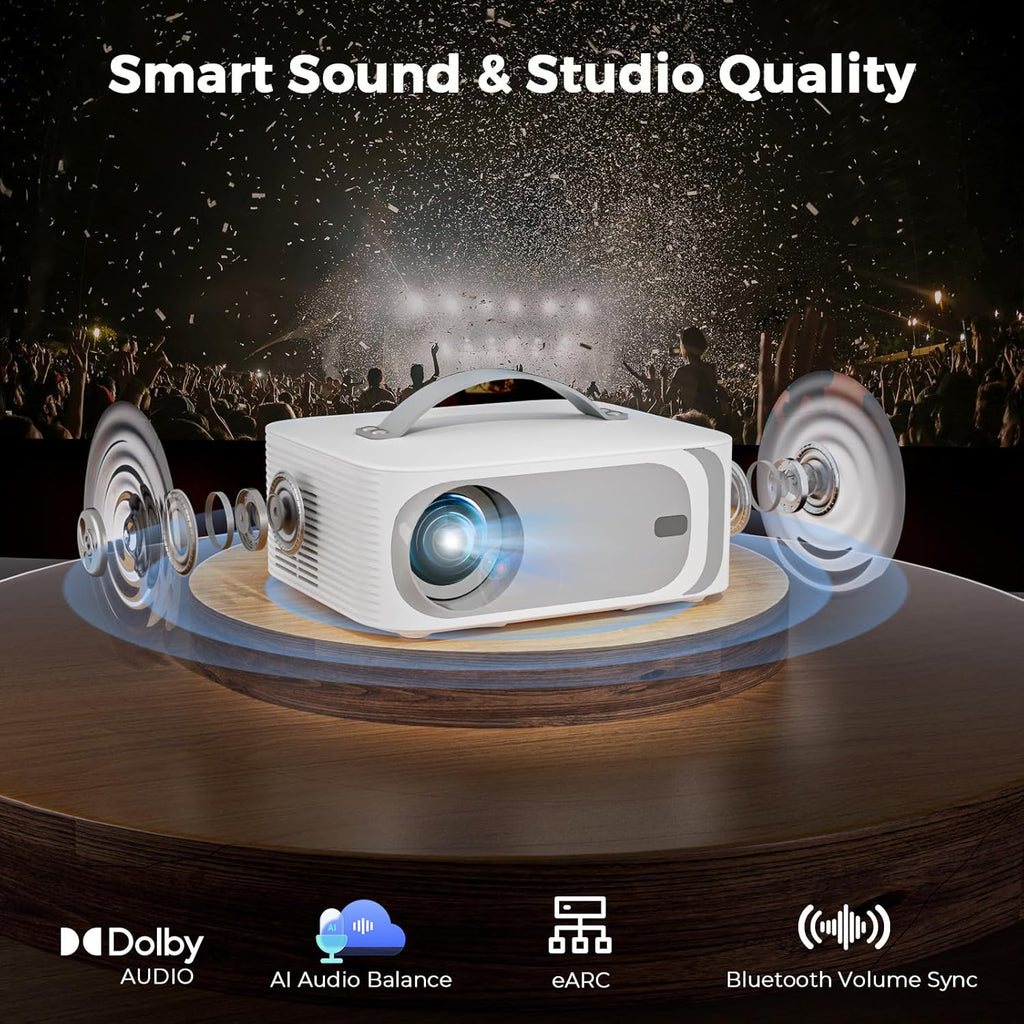 [AI Movin 2.0 System/1500 ANSI/Auto Focus] Outdoor-Projector with WiFi and Bluetooth, Portable-Projector 30W DoIby Audio APPS Built-in, Lisowod 4K