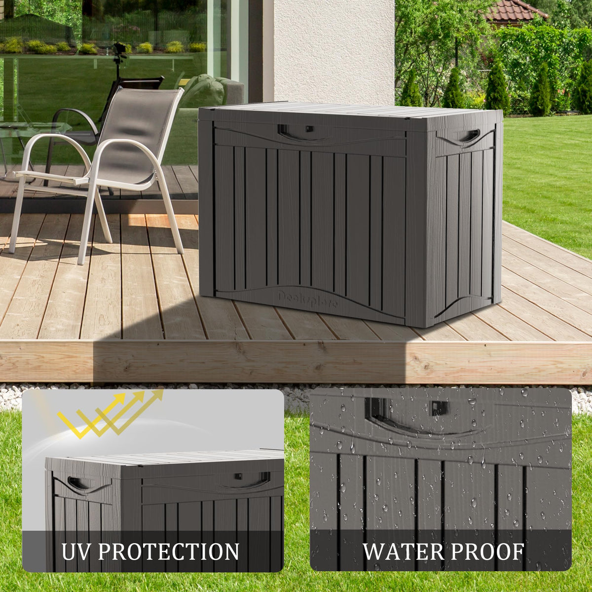 Mersco 320 Gallon Double-Wall Resin Deck Box - Lockable Waterproof Outdoor Storage Box, 1000lbs Capacity & Doubles as Seating for Patio Furniture