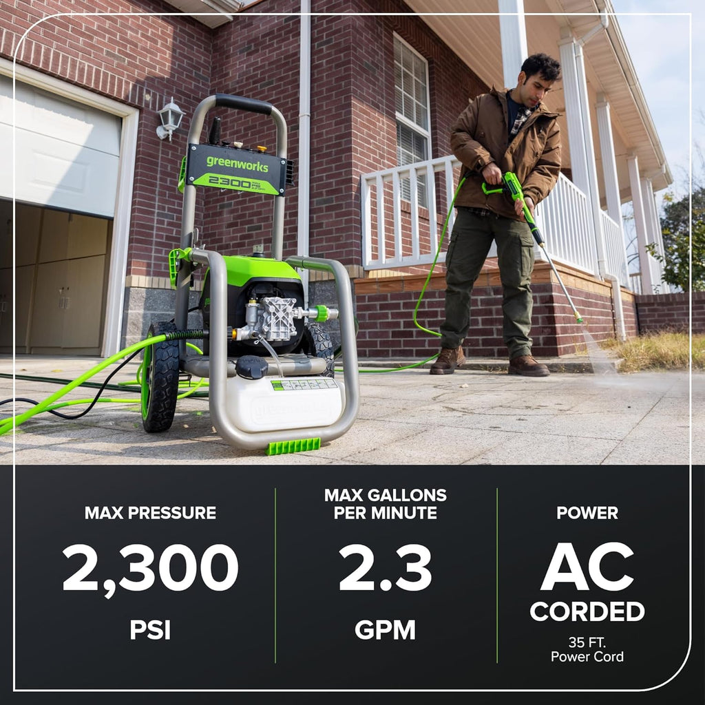 Greenworks Pro Brushless 2300 PSI (SGS Certified) 2.3 GPM Max / 1.2 GPM Electric Pressure Washer (Foldable Handles, Rugged Steel Frame, 25 FT Hose