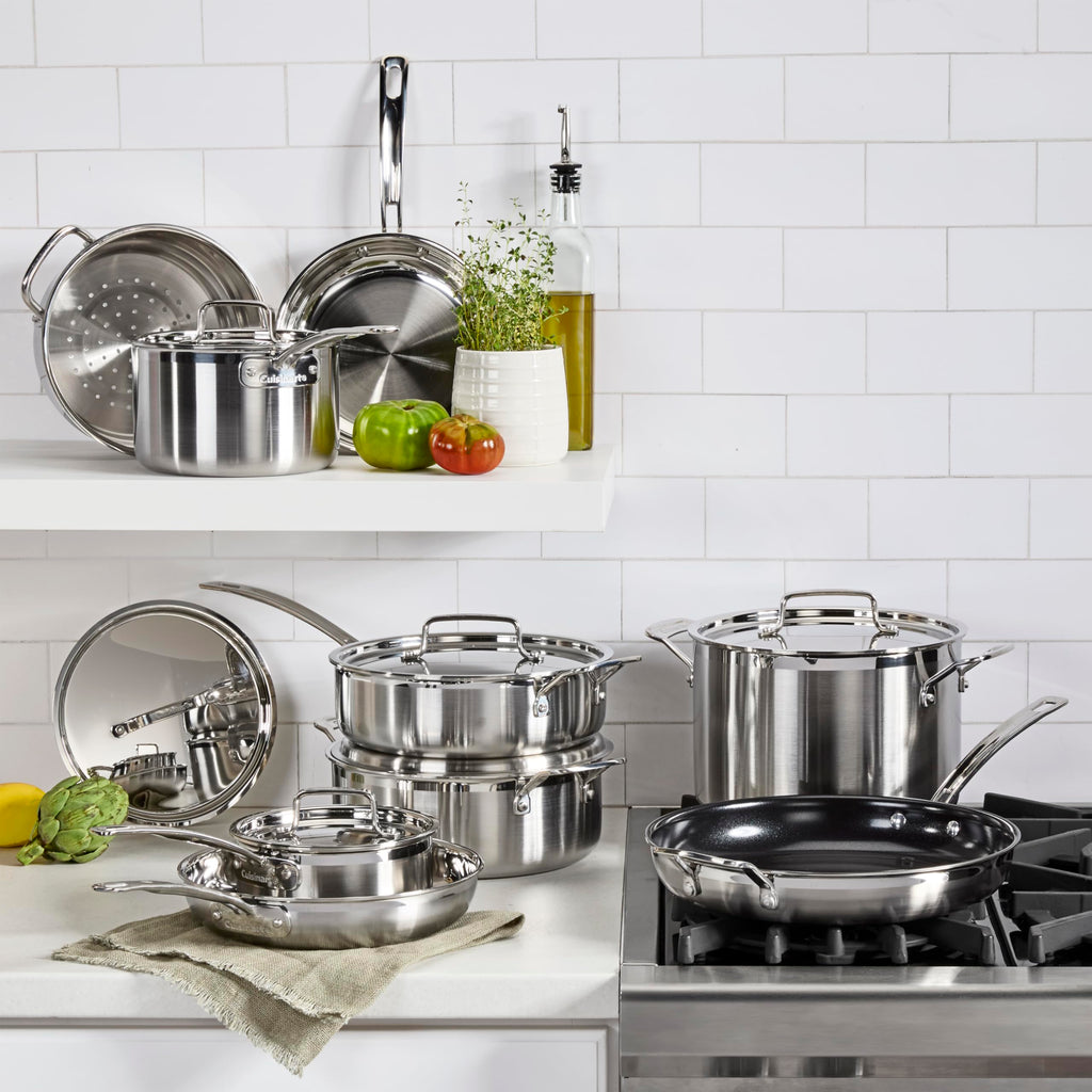 Cuisinart 12-Piece Cookware Set, MultiClad Pro Triple Ply Stainless Steel Cookware Set, Heat Surround Technology, Cool Grip Stick Handles, Oven Safe