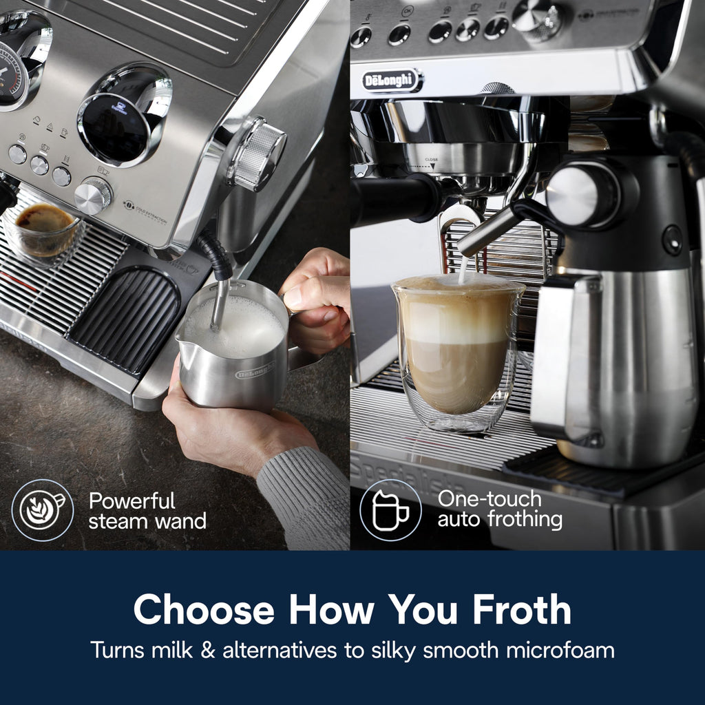 De'Longhi La Specialista Arte Evo Espresso Machine - Compact Cold Brew Coffee Maker with Grinder, Milk Steam Wand/Frother & Tamping Tools - Home