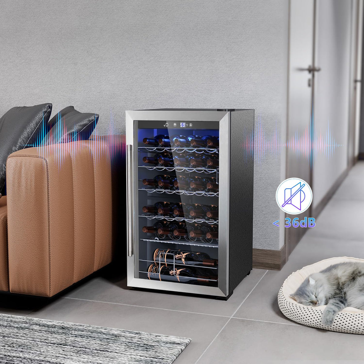 COWSAR 4.5 Cu.Ft Wine Fridge 37 Bottle, ETL Approved Freestanding Wine Cooler 145 Can Beverage Refrigerator with Stainless Steel Reversible Glass