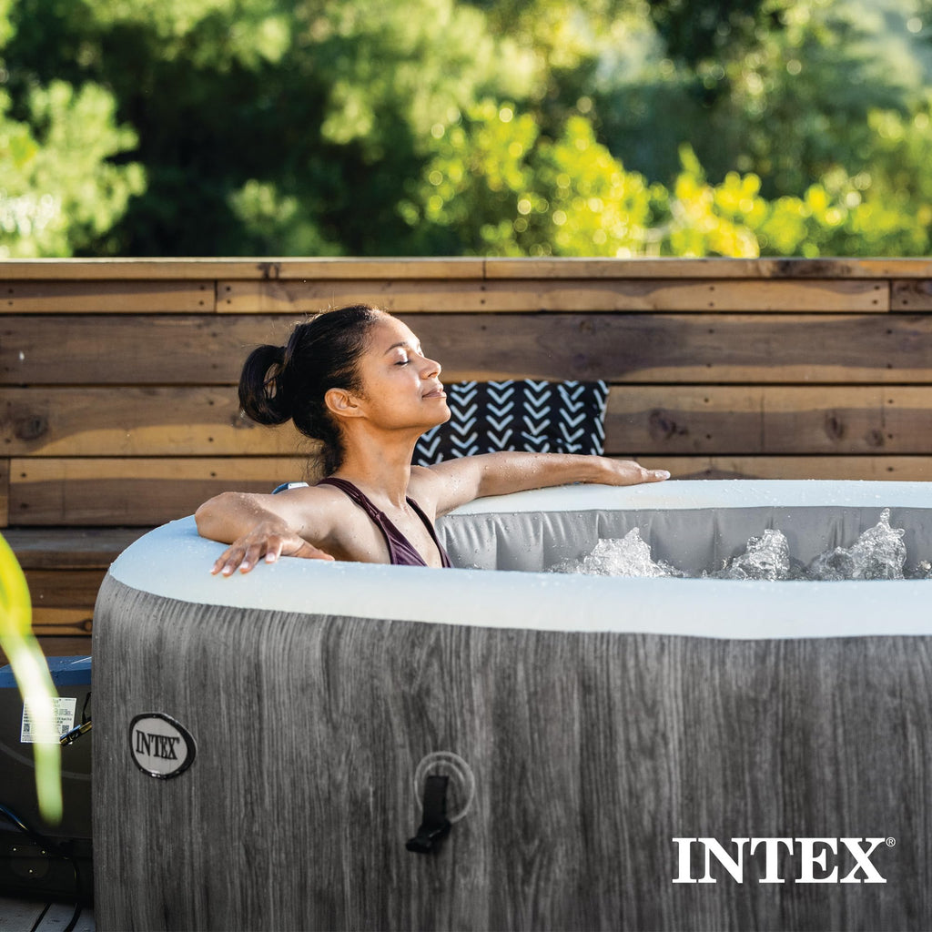 INTEX 28439EP PureSpa Greywood Deluxe Inflatable Spa Set: Includes Energy Efficient Cover C Spa Control App C Wireless Control Panel C 4 Person