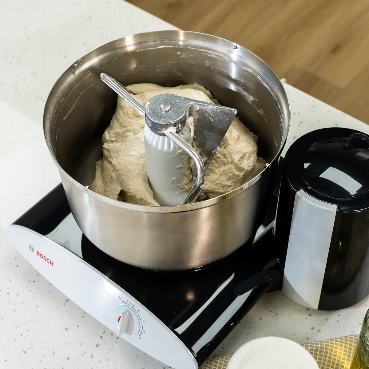 Bosch Universal Plus Stand Mixer with Stainless Steel Bowl with NutriMill Dough Hook Extender Bundle- Black 500 Watt