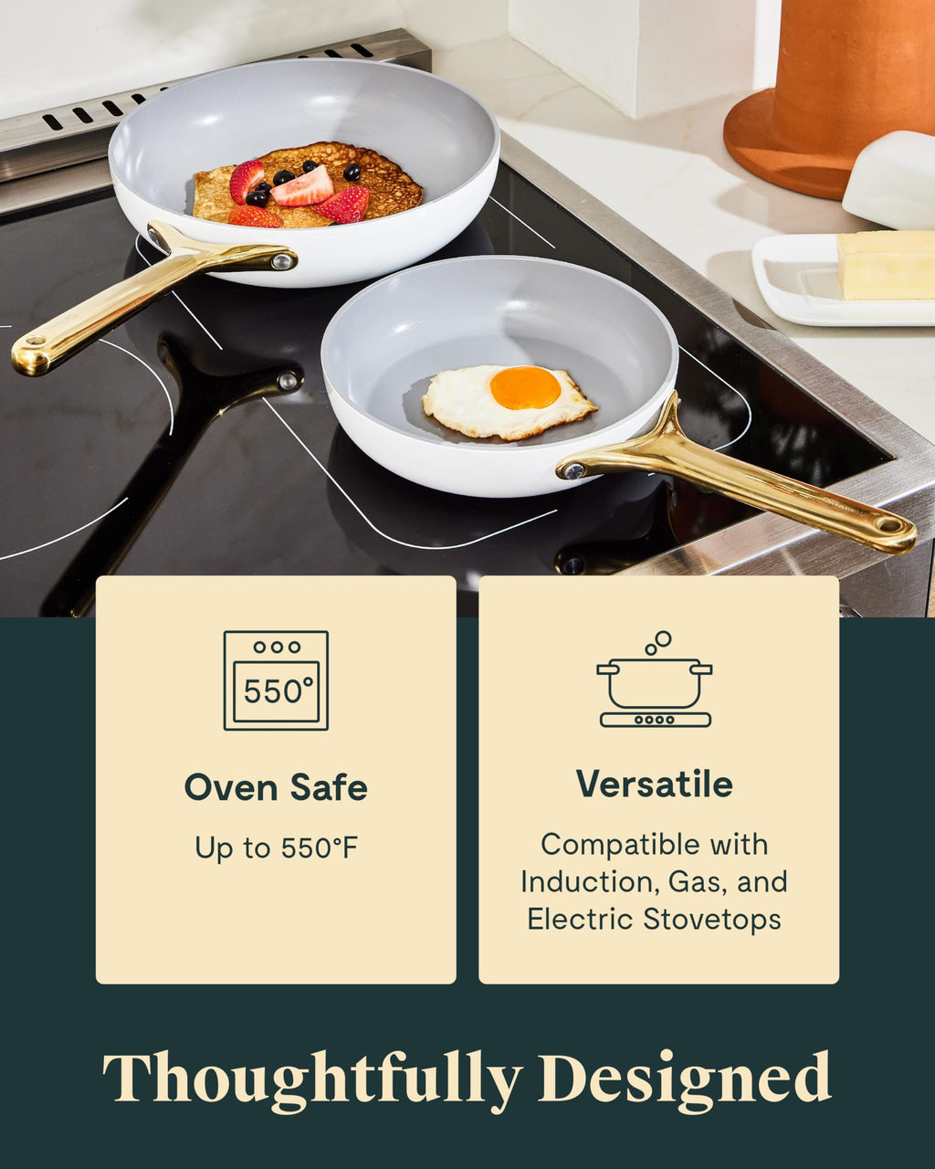 Caraway 4-Piece Fry Pan Set - Non-Stick Frying Pans (10.5 & 8) & Non-Stick Saut Pan - Non Toxic, PTFE & PFOA Free - Oven Safe & Compatible with