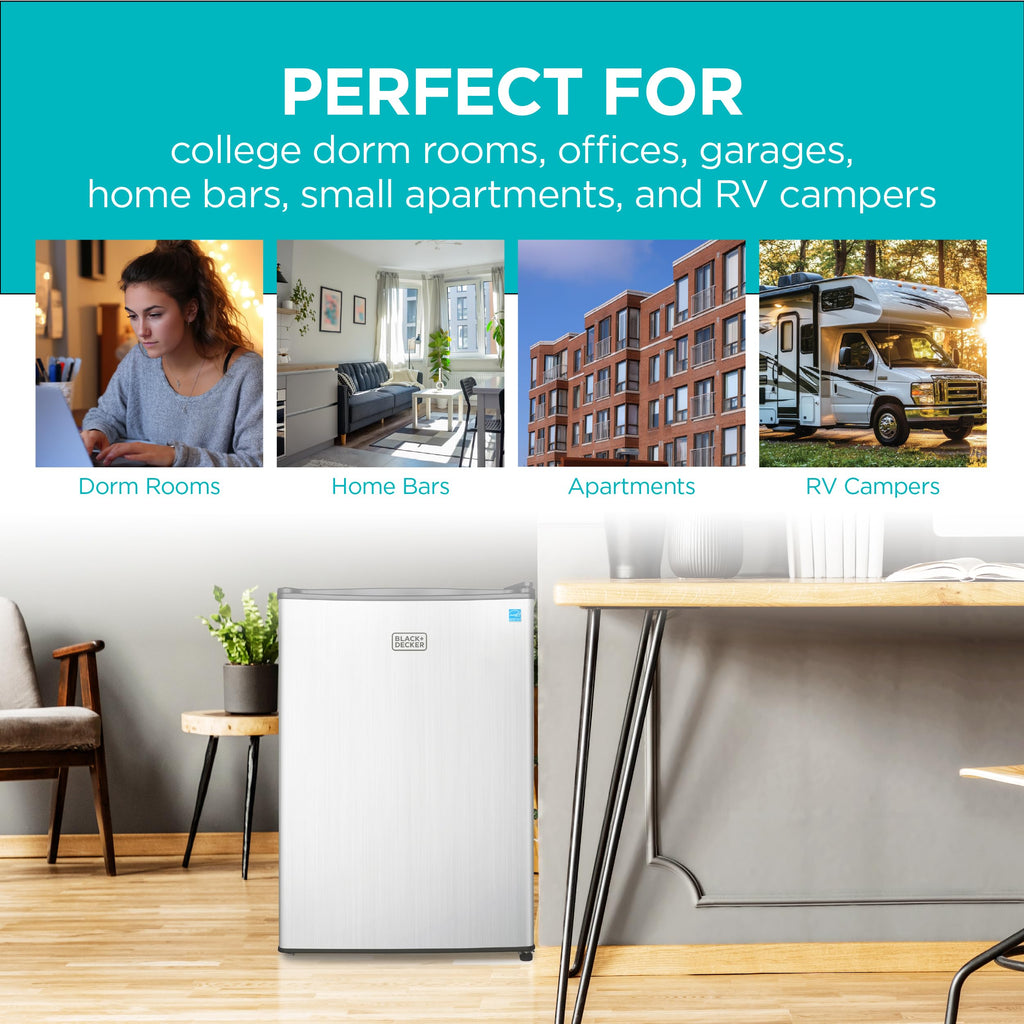 BLACK+DECKER 1.7 Cu. Ft. Compact Refrigerator, ENERGY STAR Certified, Single Door Mini Fridge with Chiller Compartment, Personal Fridge for Home or