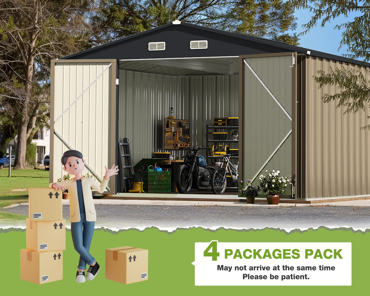 Greesum Outdoor Storage Shed 6 x 8 ft. Utility Tool Shed Metal Storage Garden Shed with Door & Lock for Patio Storage, Brown