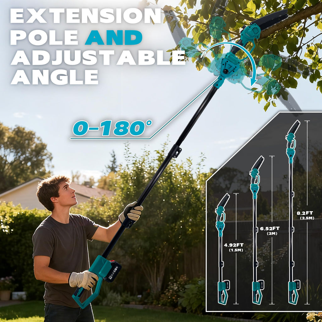 2-in-1 Cordless Pole Saw & 8'' Mini Chainsaw,Forest Ranger Approved Electric Handheld Chain Saw with 2 21V 4.0Ah Rechargeable Batterie&Charger, Auto