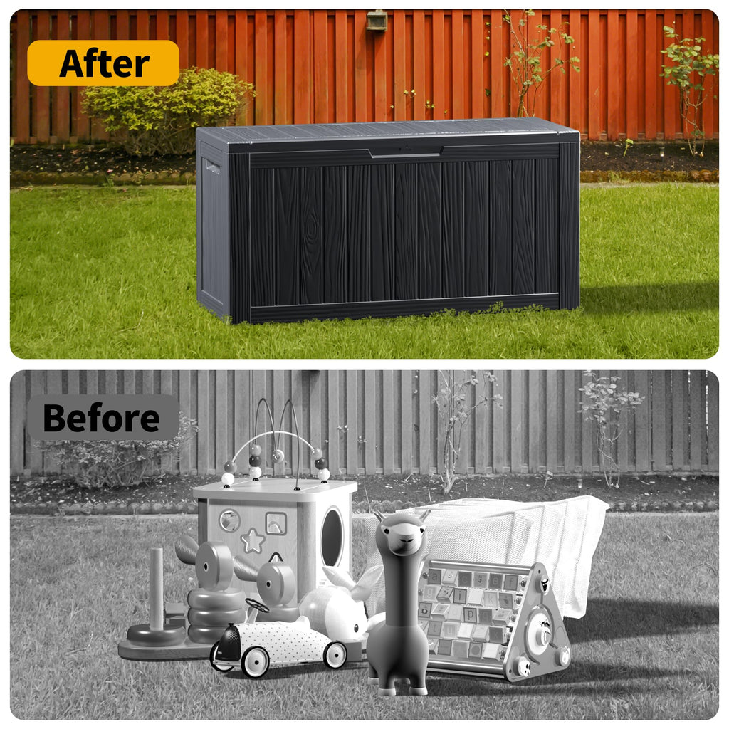 Mersco 320 Gallon Double-Wall Resin Deck Box - Lockable Waterproof Outdoor Storage Box, 1000lbs Capacity & Doubles as Seating for Patio Furniture