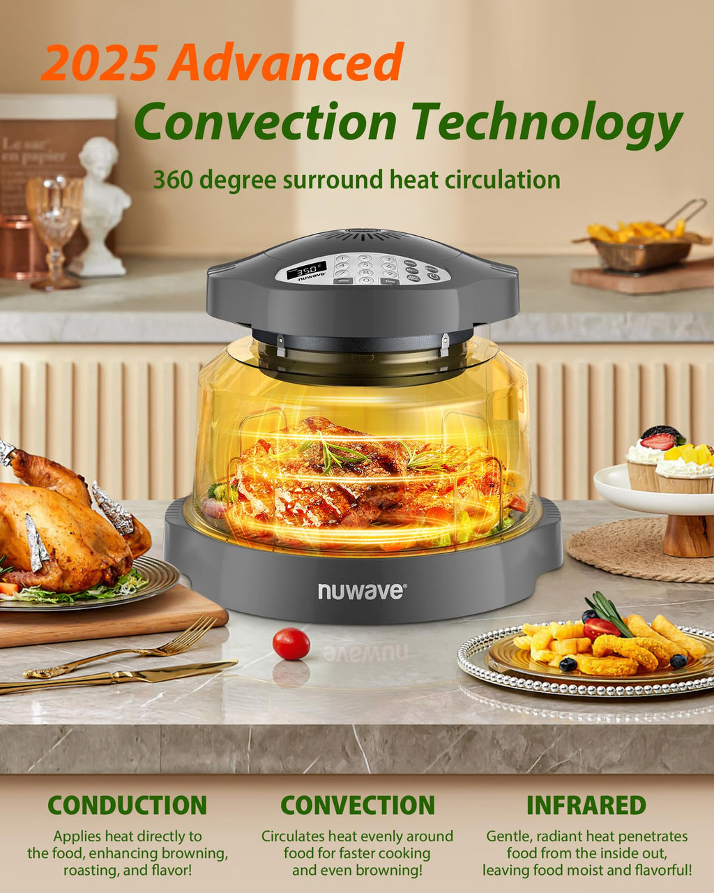 Nuwave Oven Pro Plus Air Fryer, Infra-Red Countertop, 2025 Advanced Convection, No Defrosting or Preheating, Cook Fresh or Frozen, Durable Power Dome