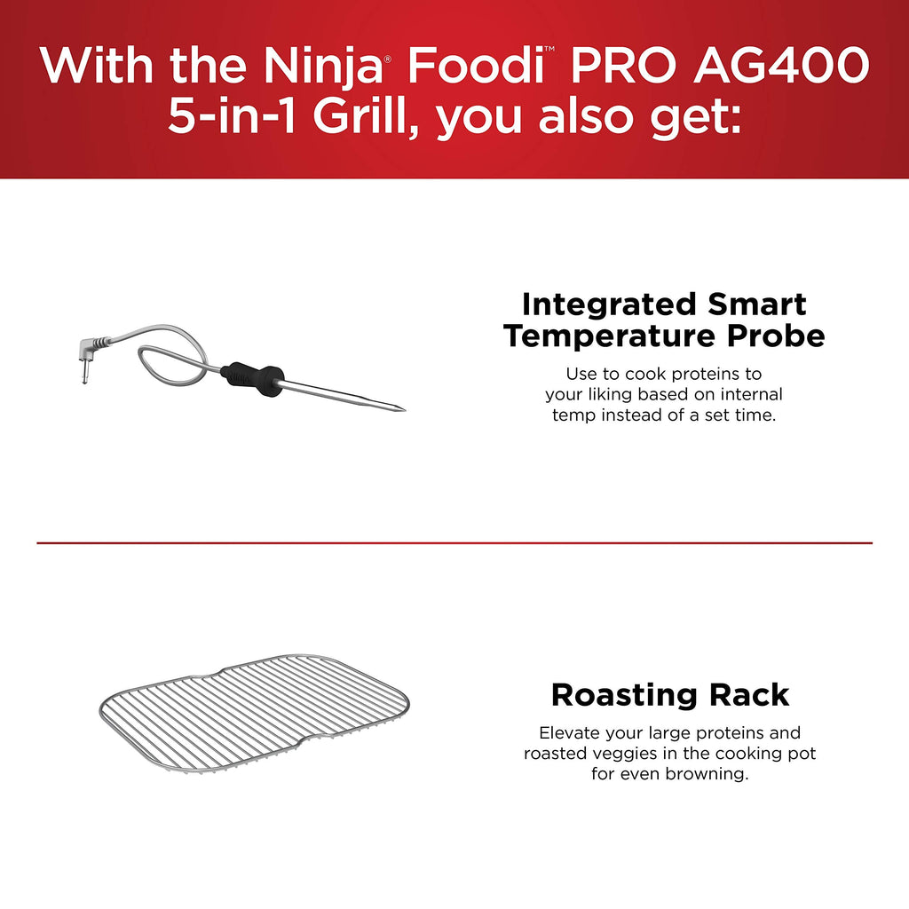 Ninja Foodi Pro 5-in-1 Indoor Integrated Smart Probe, 4-Quart Air Fryer, Roast, Bake, Dehydrate, an Cyclonic Grilling Technology, with 4 Steaks