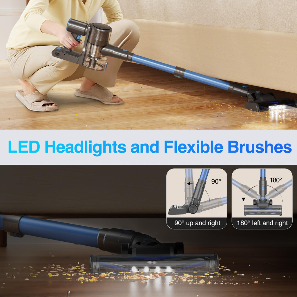 Zefiro Cordless Vacuum Cleaner for Home,45Mins Runtime Stick Vacuum Cleaners, Anti-Tangle and 1.5L Dust Cup, Lightweight Vacuum for Hardwood Floor