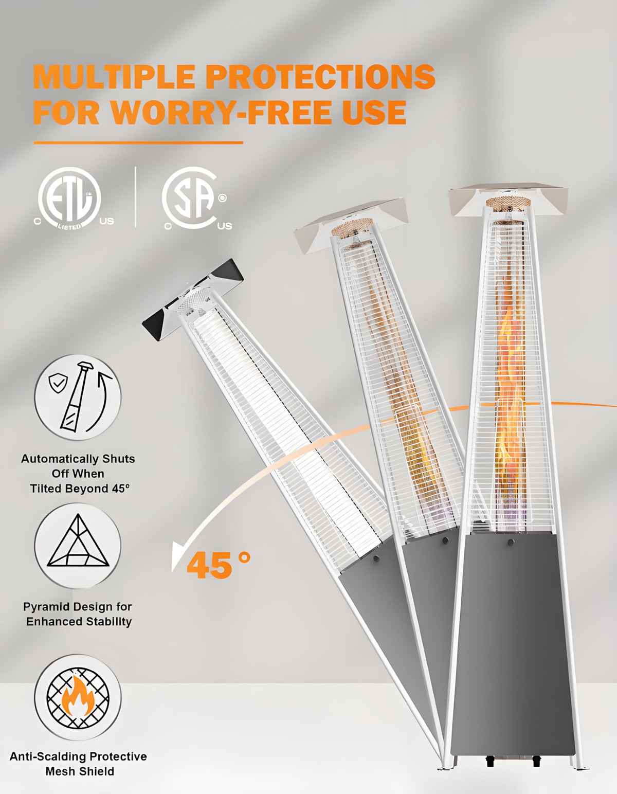 Pyramid Patio Heater, 48000 BTU Fast Heating Outdoor Heater for Large Spaces with Wheels & Weatherproof Cover, Triple Protection System for