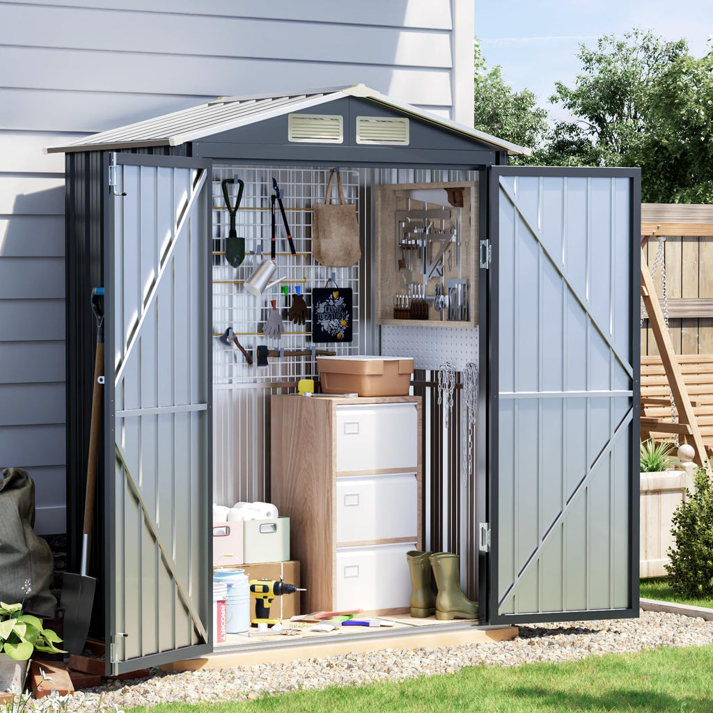 10x10 FT Outdoor Metal Storage Shed, Double Swing Doors, 2 Clear Windows,Tool Shed for Garden, Patio, Backyard Nightblue