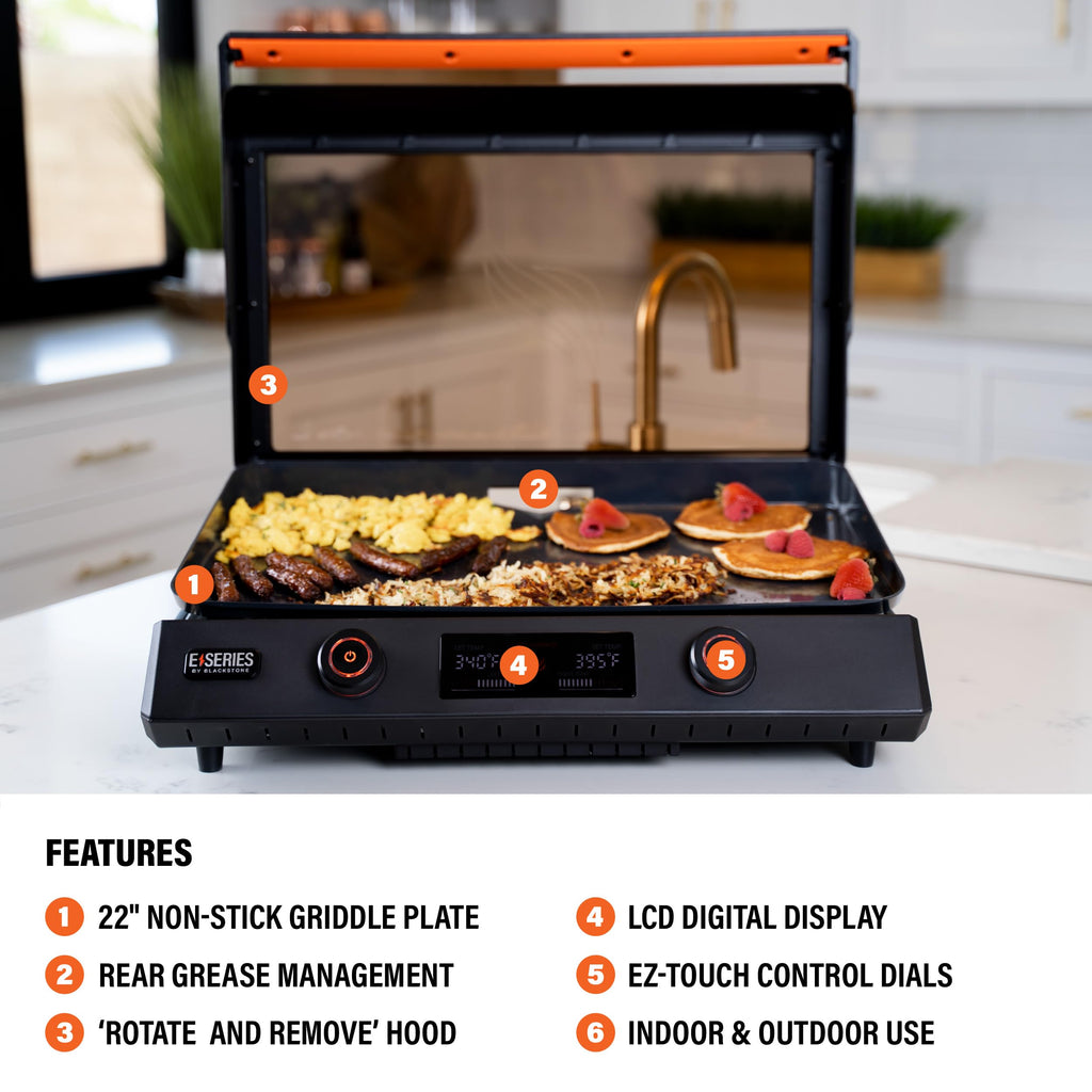 Blackstone 22-Inch Electric Griddle - 1600W Non Stick Ceramic Titanium Coated Stainless Steel Tabletop Griddle with EZ-Touch Control Dial, LCD