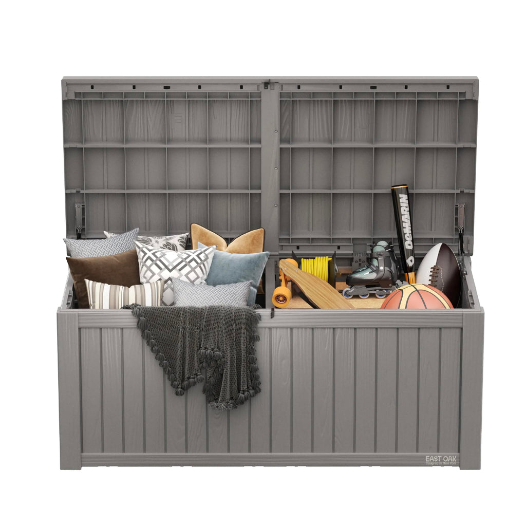 EAST OAK Outdoor Storage Box, 120 Gallon Deck Box with Stainless Steel Rods Large Resin Storage Bin for Patio Cushions, Garden Tools, Waterproof and