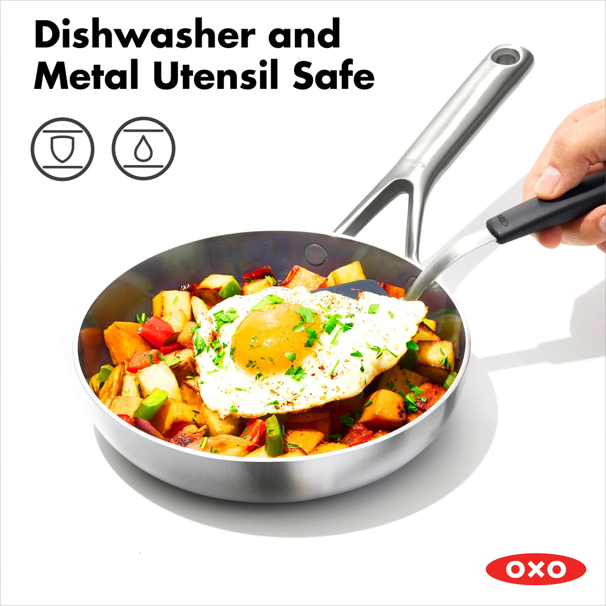OXO Mira Tri-ply Stainless Steel, 10 Piece Cookware Pots and Pans Set, Skillets, Saute, Saucepans, Lids,Incl Ceramic Nonstick Frying Pan,Induction