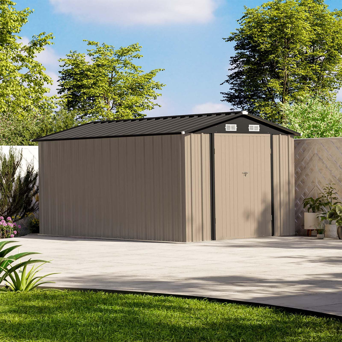 Patiowell 10 x 12 FT Metal Storage Shed for Outdoor, Steel Yard Shed with Design of Lockable Doors, Utility and Tool Storage for Garden, Backyard