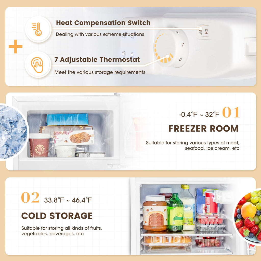 Manastin 3.5 Cu.Ft 2 Door Mini Fridge with Freezer, Small Refrigerator, 7 Level Adjustable Thermostat, Compact Fridge for Living Room, Dorm, Office
