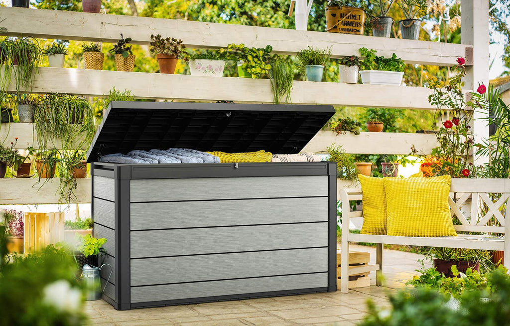 Keter Denali 200 Gallon Resin Large Deck Box with Double Wall 20mm Panels - Paintable and Drillable-Organization and Storage for Patio Furniture and