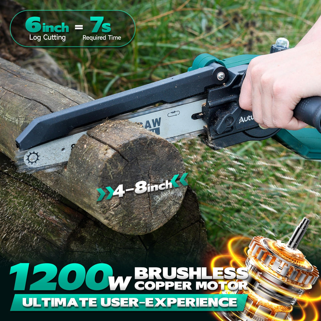 2-in-1 Cordless Pole Saw & 8'' Mini Chainsaw,Forest Ranger Approved Electric Handheld Chain Saw with 2 21V 4.0Ah Rechargeable Batterie&Charger, Auto