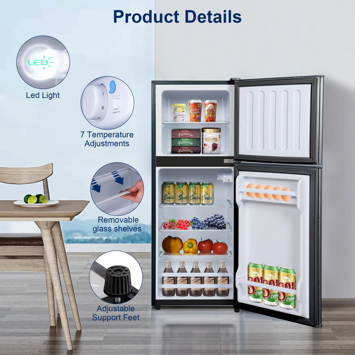 Mini Refrigerator with Freezer 4.0 Cu. Ft., Small Dorm Fridge with Freezer, Adjustable Thermostat Compact Fridge Freezers for Apartment, Dorm