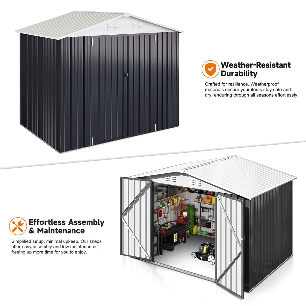 Polar Aurora 12x14 FT Outdoor Storage Shed, Garden Shed with Updated Frame Structure and Lockable Doors, Metal Tool Sheds for Backyard Garden Patio