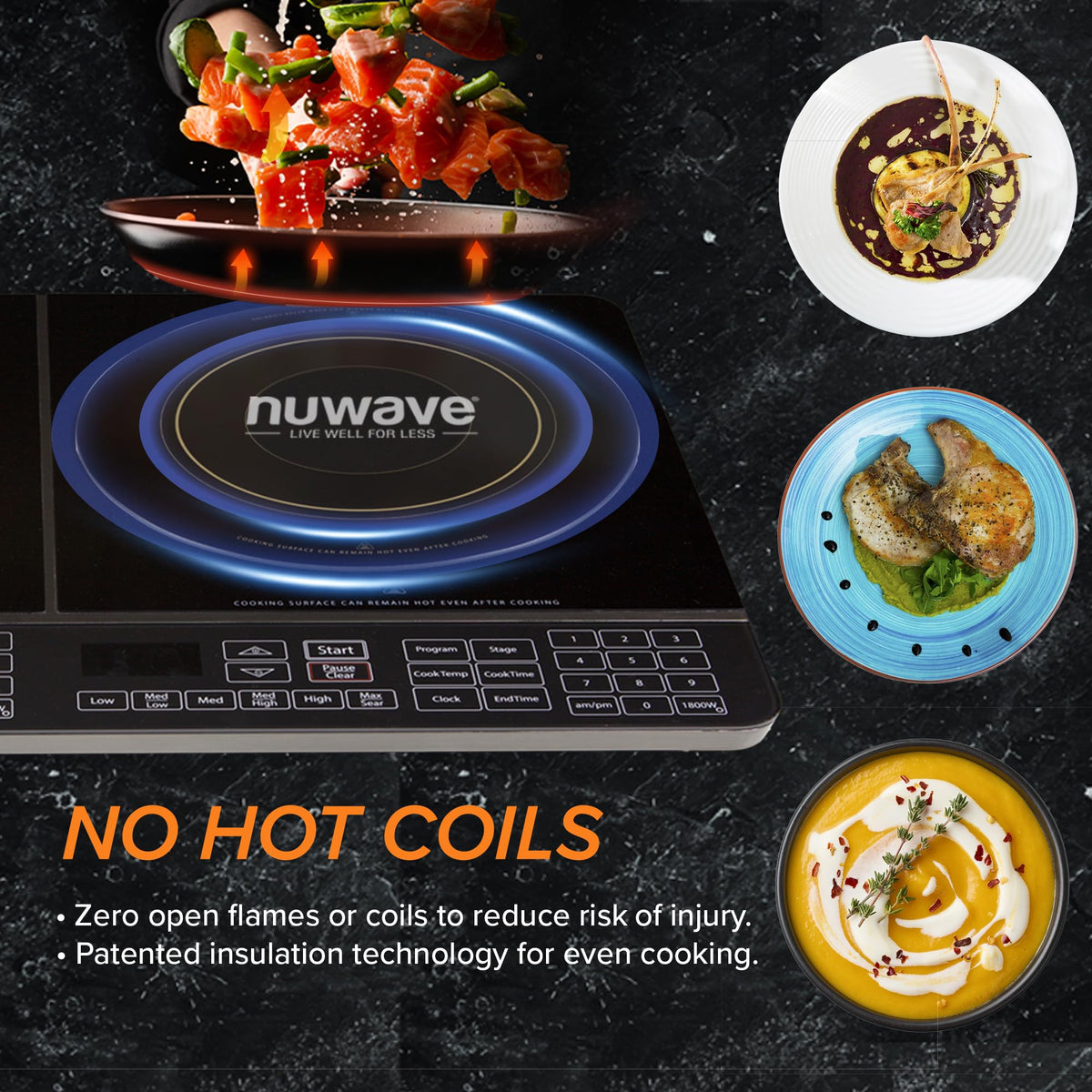 Nuwave Double Cooktop Induction Countertop Burner, Portable, 900 & 1800W, 100F to 575F, Large 8 Heating Coil, 50 Pre-Programmed Settings, Shatter