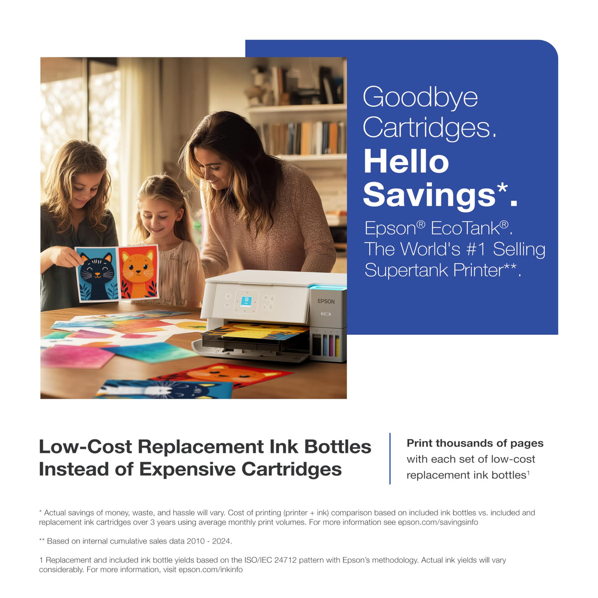 Epson EcoTank ET-2980 Wireless All-in-One Color Supertank Printer with up to 3 Years of Ink, Refillable Tanks, Perfect for Home, 15 PPM, 1.44" Color