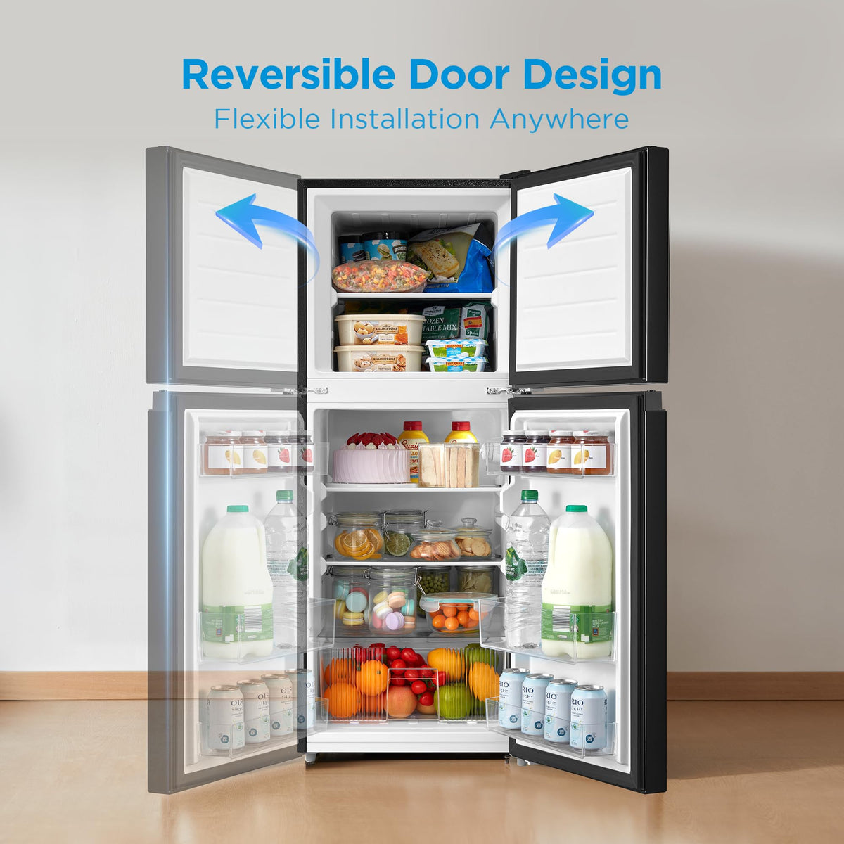 Midea WHD-113FB1 Double Door Mini Fridge with Freezer for Bedroom Office or Dorm with Adjustable Remove Glass Shelves Compact Refrigerator, 3.1 cu ft