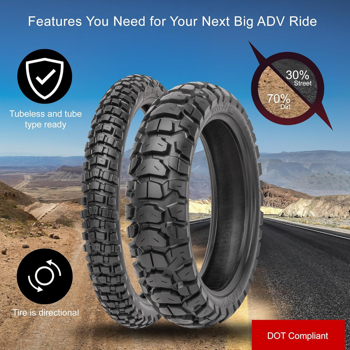 Tusk 2Track Adventure Motorcycle Tire Set ¨C 90/90-21 Front & 130/80-17 Rear ¨C Dual-Sport Off-Road Tires