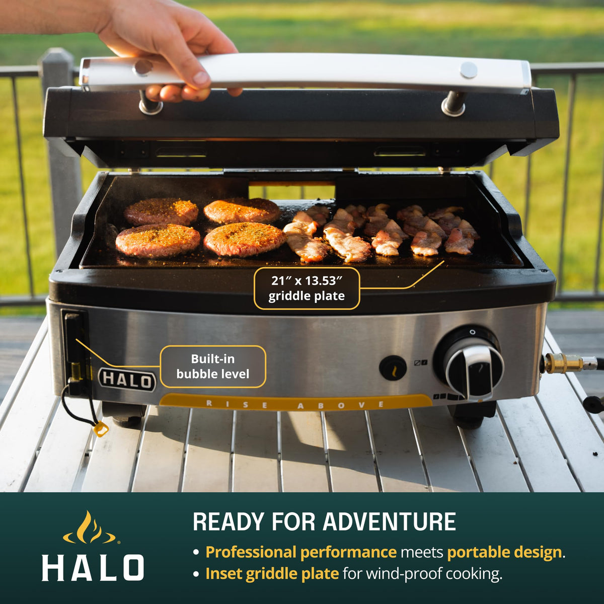 HALO Elite4B Outdoor Griddle | 4 Burner, 8 Cooking Zones | 720 sq. in. (36 x 20) Wind-Proof Cooking Surface | Propane Gas Grill | HZ-1001-XNA