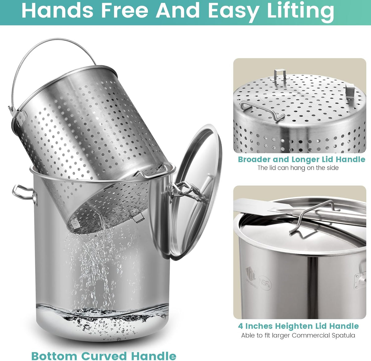 64QT Seafood Boil Pot w/200,000BTU Propane Burner Set, Stainless Steel Basket for Outdoor Deep Fryer, Large Cooking Pot for Turkey Fryer, Crawfish