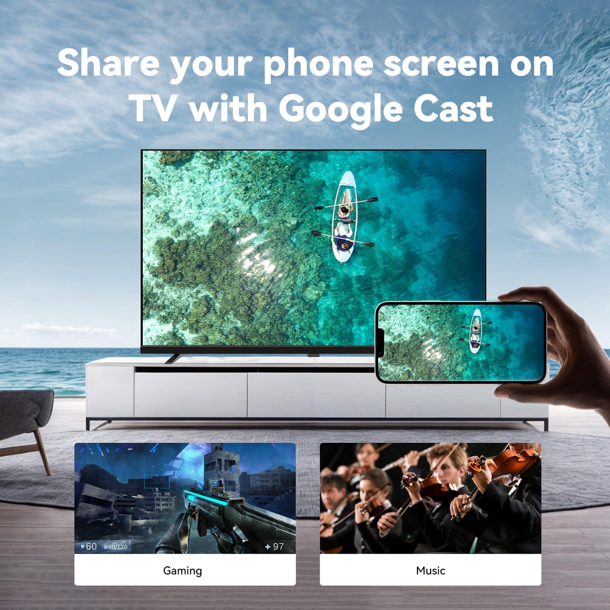 FPD 50 Inch Smart TV, 4K LED Google TV with Google Play Built-in Google Cast, HDR 10, MEMC, Voice Remote, Dolby Audio, UHD Stream Live Television