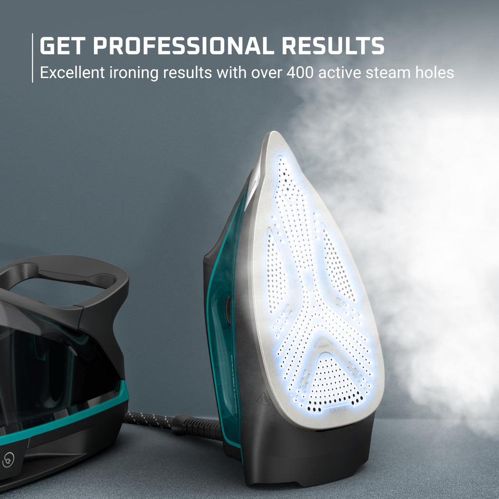 Rowenta Iron for Clothes, High Pressure Steamer Iron with Boiler System, 400 Steam Holes, Vertical Steaming, 37oz Tank, Stainless Steel Soleplate